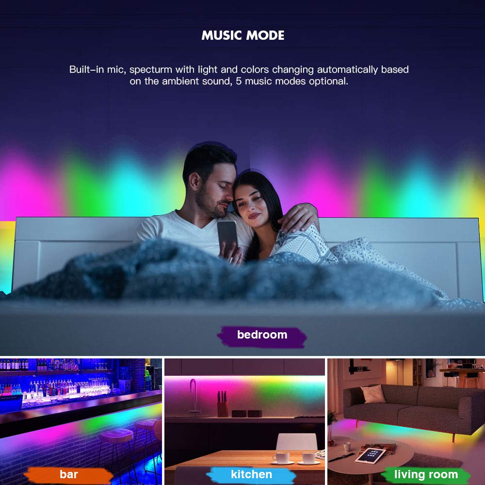 32.8ft/10m Dream Color LED Light Built-in IC, RGB 300Leds SMD5050 Flexible Strip Lighting with Remote, Color Changing Led Strip Chasing Effect for Home Lighting